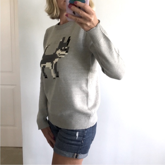Grey Pixel Dog Pullover Sweater - Picture 4 of 6